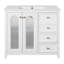 Meuble-lavabo de 35,79 pouces avec poignées dorées luxueuses, portes d'armoire à fermeture douce et évier en trop-plein, évier en céramique facile à nettoyer, fonction de fermeture silencieuse, compartiments de rangement spacieux