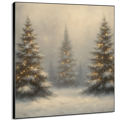 Très grand art mural imprimé sur toile de pin vert enneigé décor de salon de Noël - "Assemblage requis (cadre non fini)"