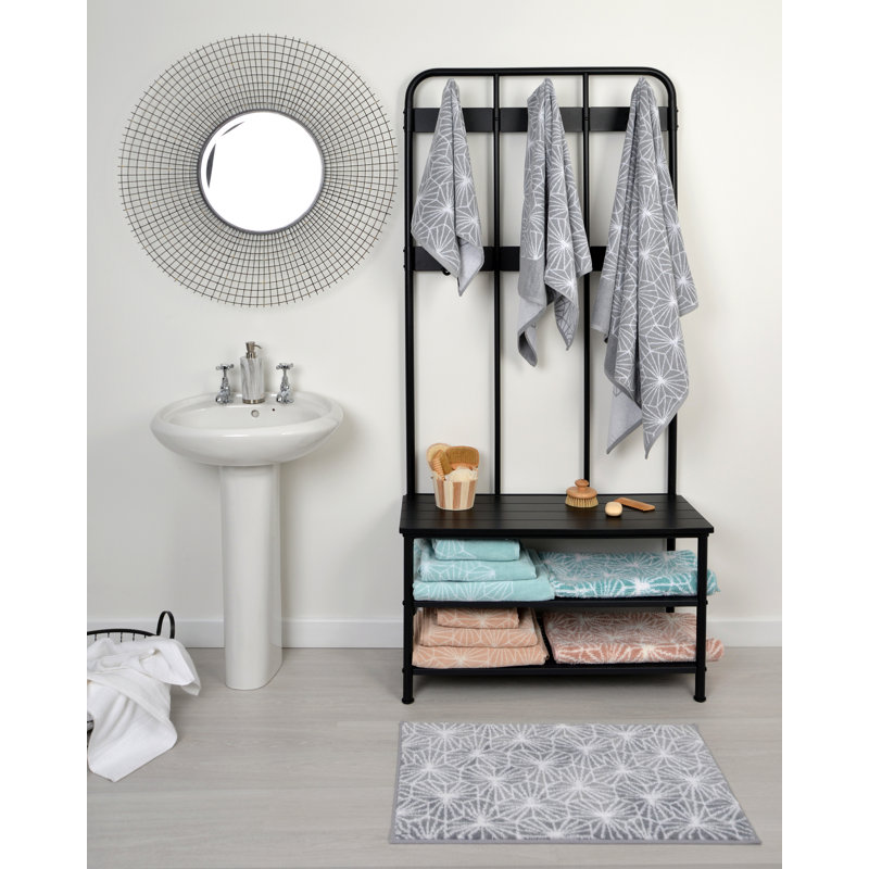 Emery Geometric Non Slip Bath Mat, Grey