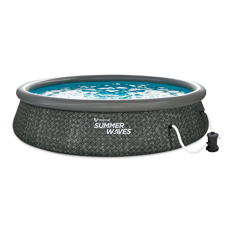 Summer Waves Plastic Round Inflatable Pool 36'' H x 168'' W x 168'' L , with Pump Included, Dark Herringbone