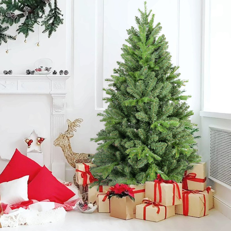 Arbre de Noël avec embouts en PE + PVC - Arbre de Noël à branches pleines avec branches à charnières, assemblage facile, support en métal stable, décoration de Noël vert classique