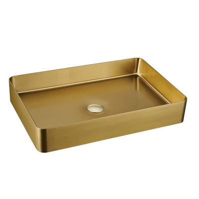Badeloft 23.62" x 15.75" Stainless Steel Vessel Bathroom Sink ES-WB-600-BG in Brushed Gold