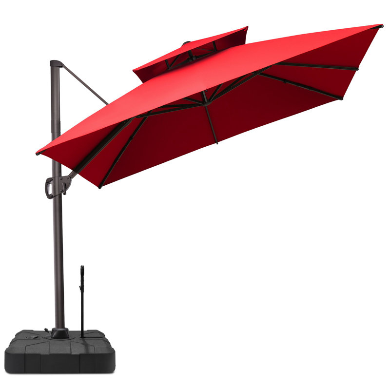 Parasol de patio en porte-à-faux à double sommet 10 pi x 10 pi avec base - déplaçable sans effort par une seule personne