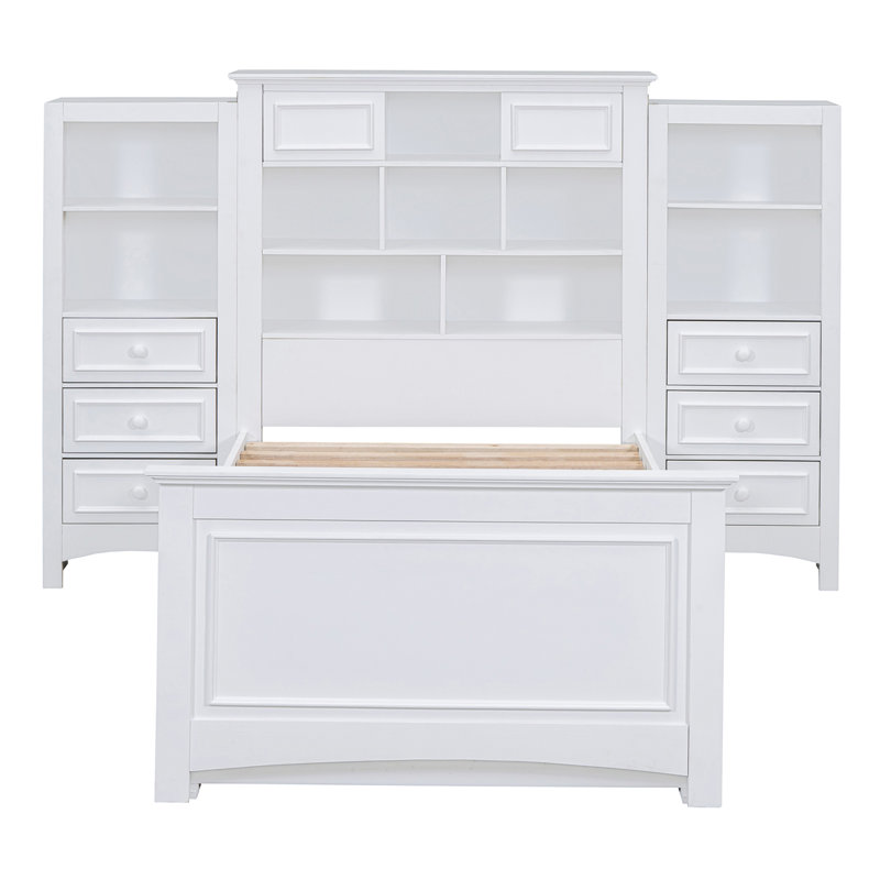 Stearns 14 Drawers Platform Standard Bed with Bookcase Storage Headboard, White