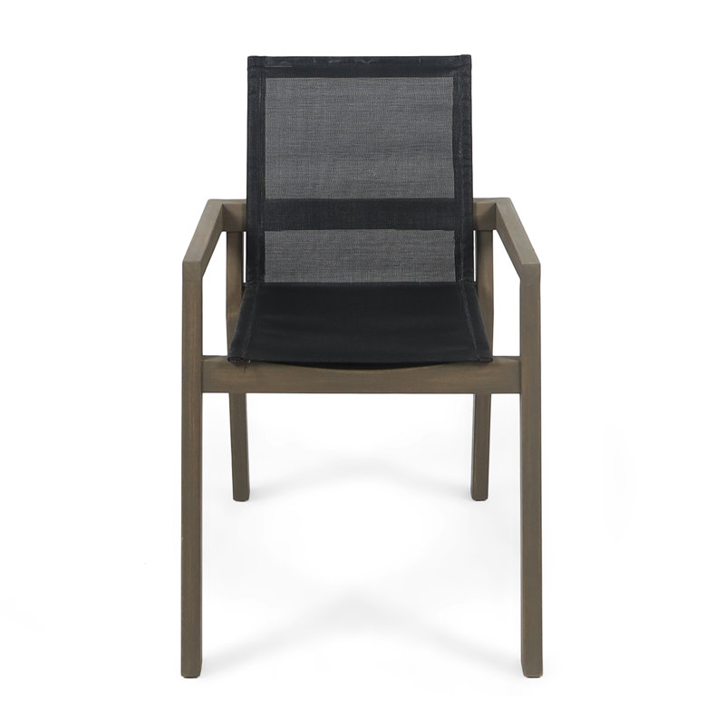 Ensemble de 2 chaises de salle à manger d'appoint, pieds en angle, filet gris, bois d'acacia brun