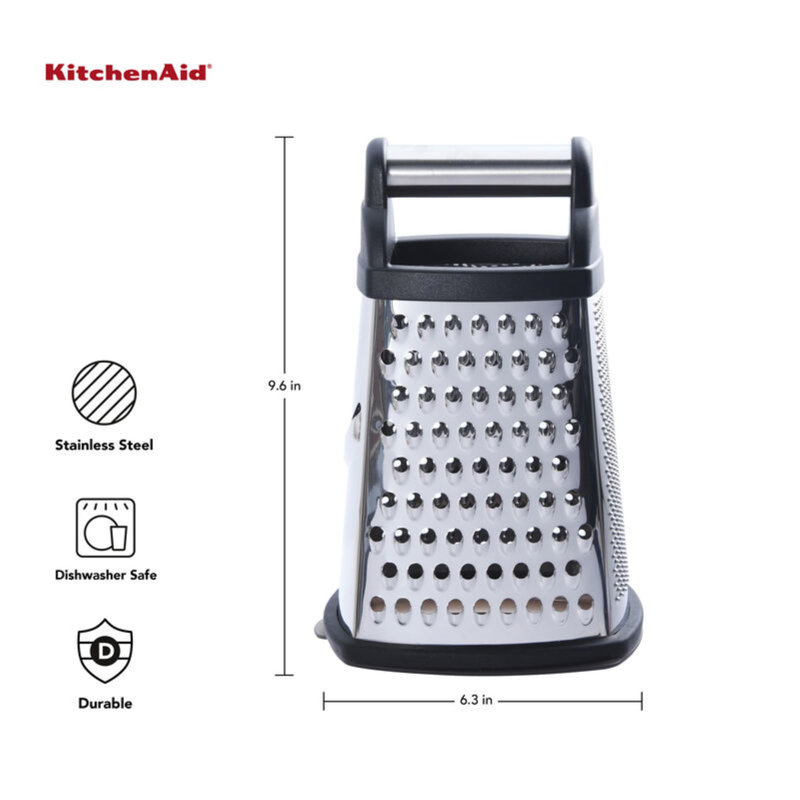 Stainless Steel Box Grater with Storage Container, Black Handle