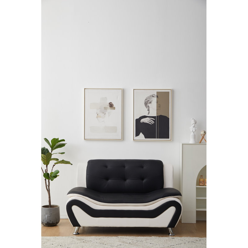 Causeuse de salon Adrin, Similicuir noir / blanc