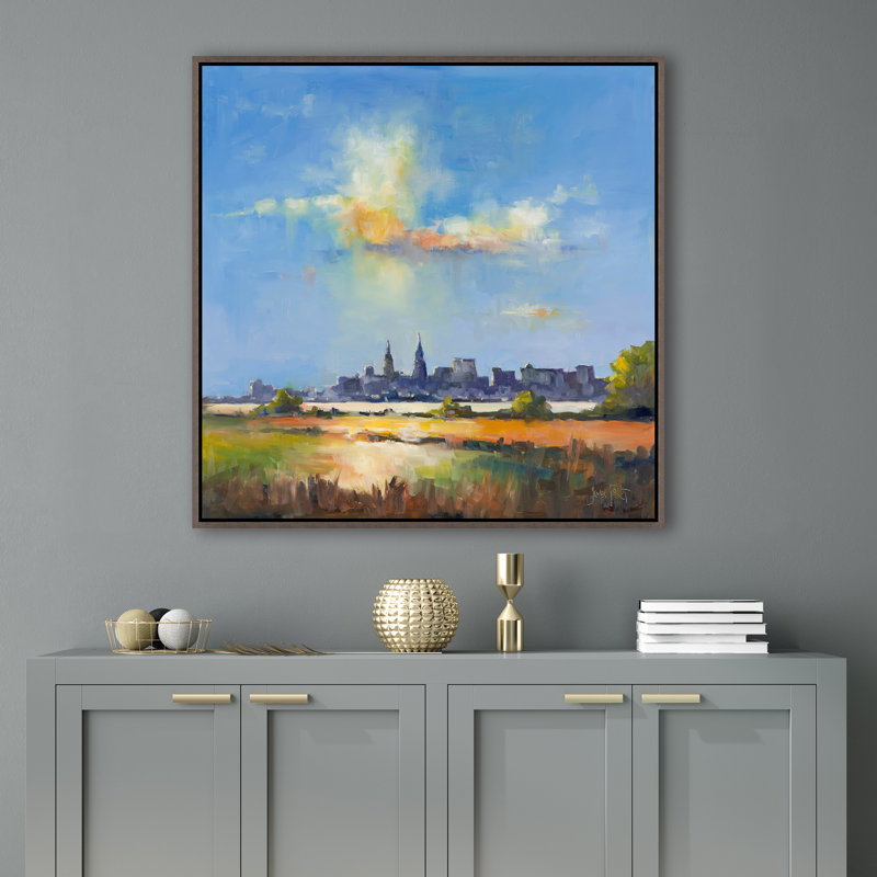Charleston Skyline At Dusk Painting by James Pratt, Image Brush Gel, 25.75" H x 25.75" W