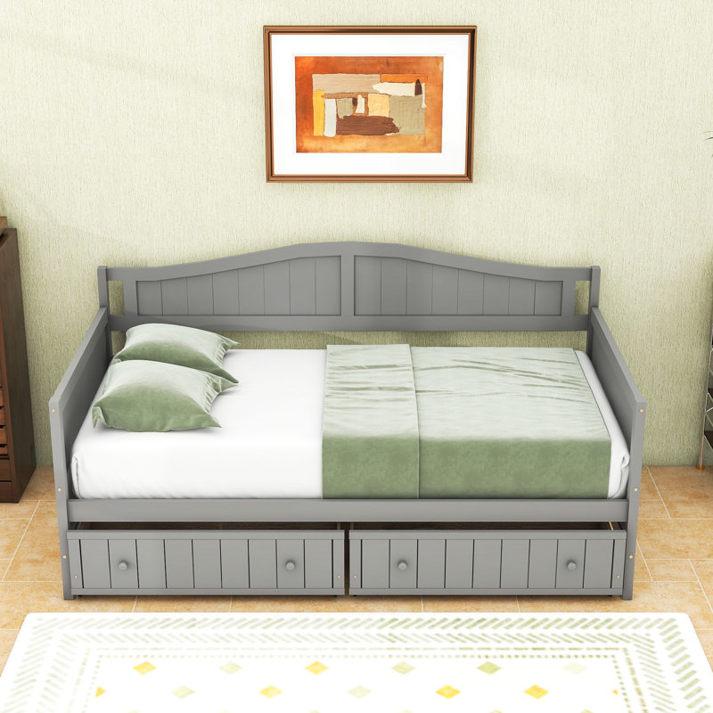 Lit de jour simple avec tiroirs de rangement, Gris