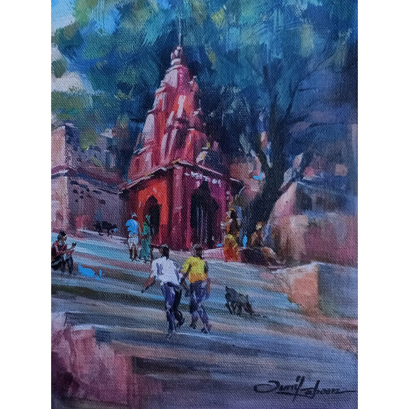 Escaliers de temple | Acrylique sur toile | Par Sunil Kapoor