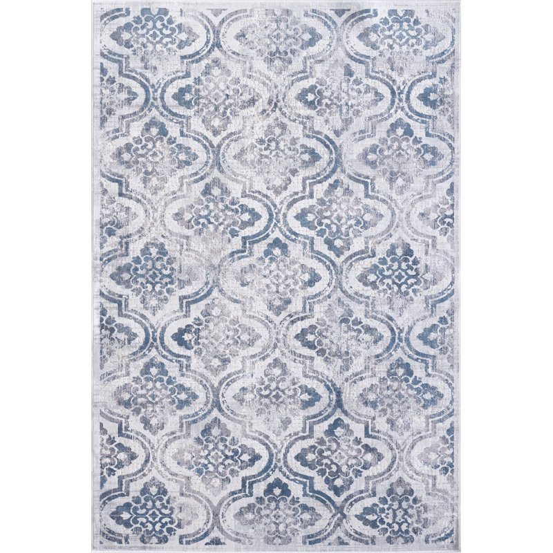 Tapis gris / bleu Herewardus, Rectangle 5 pi 3 po x 7 pi 7 po