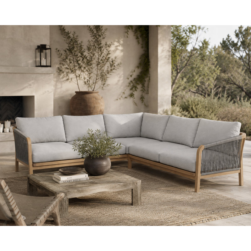 Ensemble modulaire d'extérieur en acacia avec coussins 2 pièces Bowery , Gris