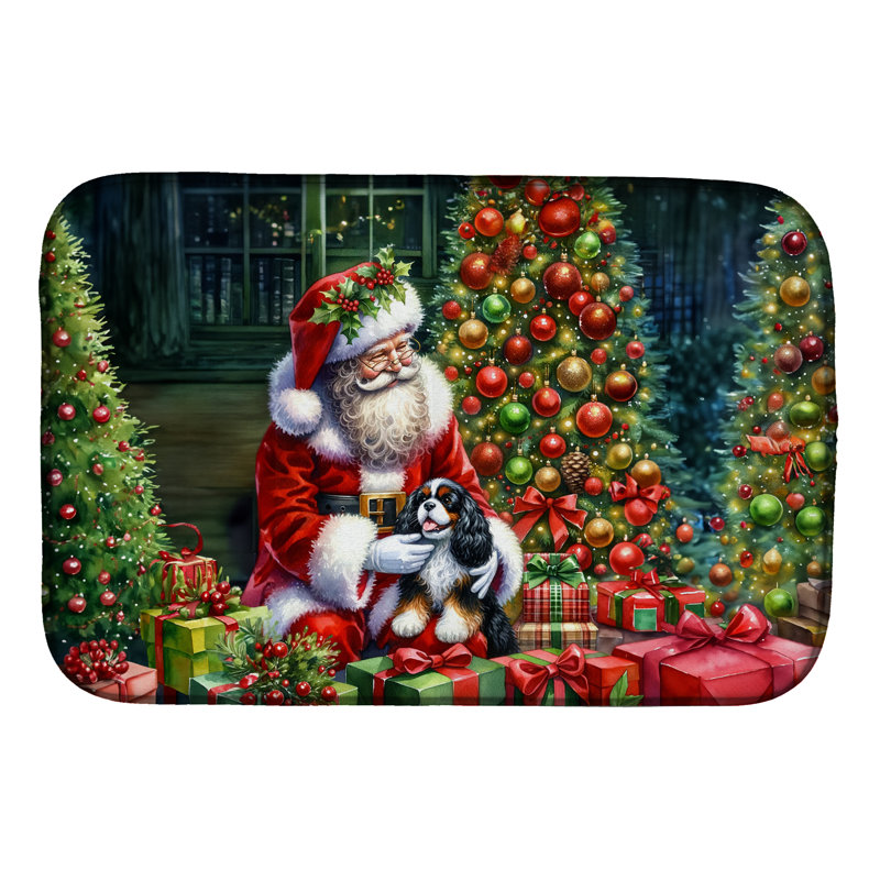Cavalier Spaniel and Santa Claus Dish Drying Mat