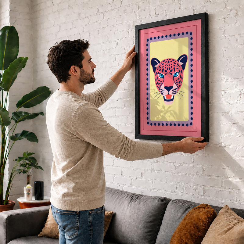 Magenta Wildcat Modern - Framed Print, A2 - 59.4 x 42.0 cm, Black