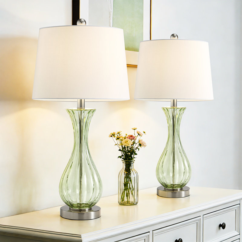 Ensemble de lampe de chevet 25,5 po avec base en métal Ursuline, Vert