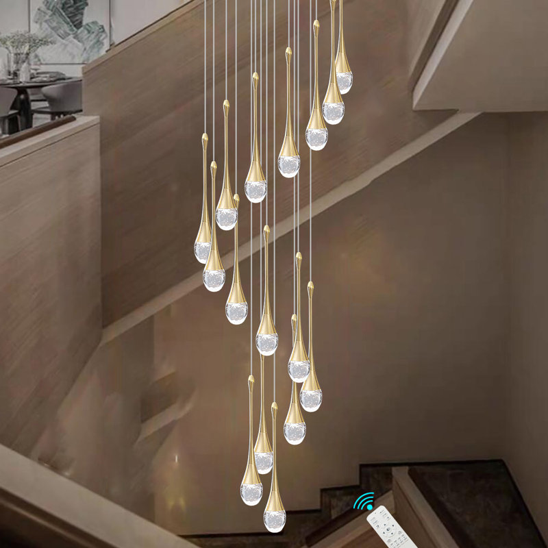 Jaquawn 128" Long Spiral Stair Chandelier 16-Lights Gold Crystal Column Chandelier for High Ceiling LED Dimmable 3000-6000K 