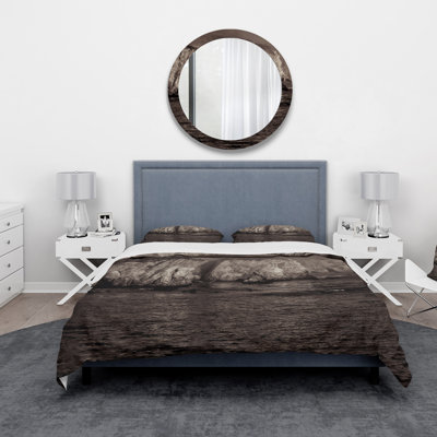 Ensemble de housse de couette moderne Gold Cliff In The Fog - microfibre de polyester