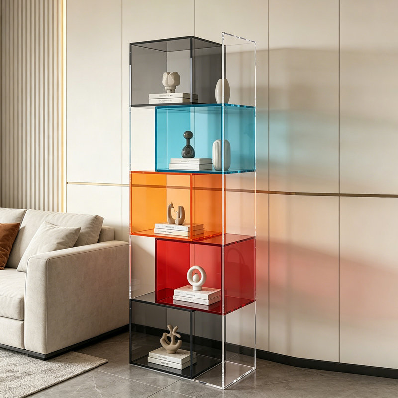 Bibliothèque multicolore à affichage coloré en acrylique, (5 tablettes) H 59,06 po x l 23,62 po x P 11,81 po