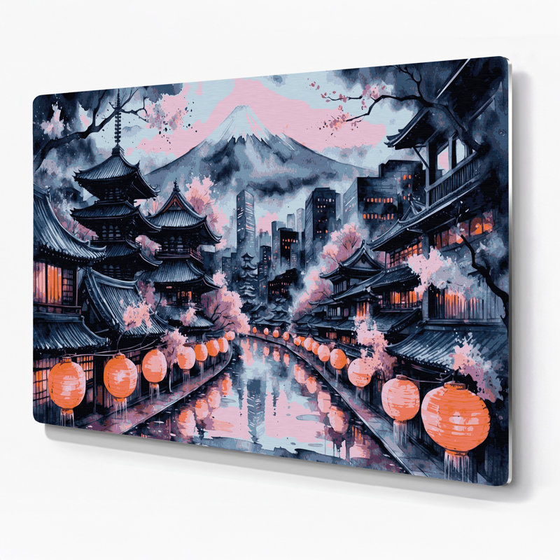 Art mural gris en villes avec villes japonaises au Japon, H 11 po x l 14 po