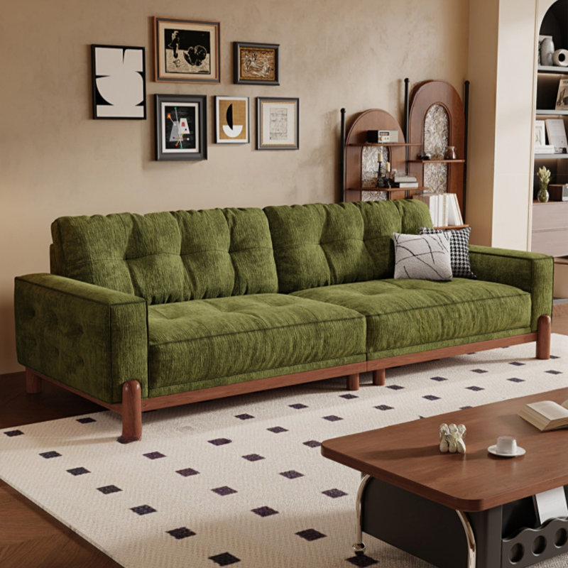 Canapé français simple et rétro en chenille, Vert