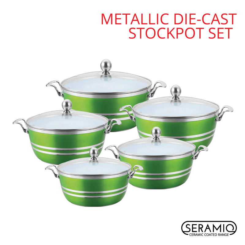 SQ Professional Metallic 5 - Piece Non-Stick Aluminium Cookware Set- Induction Ready, Emerald-Green