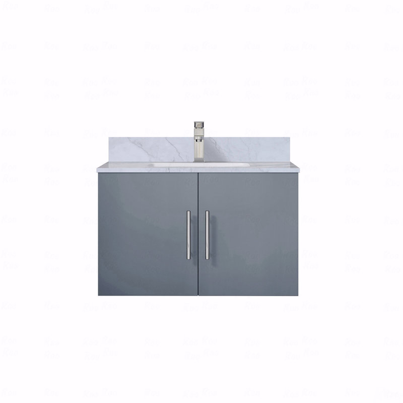 Ensemble de meuble-lavabo à simple cuve 30 "de large x 22" de profondeur, plateau en marbre de Carrare, avec robinet, Gris