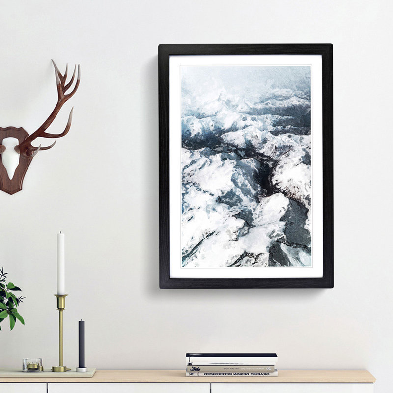 Snow Covered Mountain Range - Picture Frame Art Prints, 36cm H x 27cm W x 2cm D, Black Framed