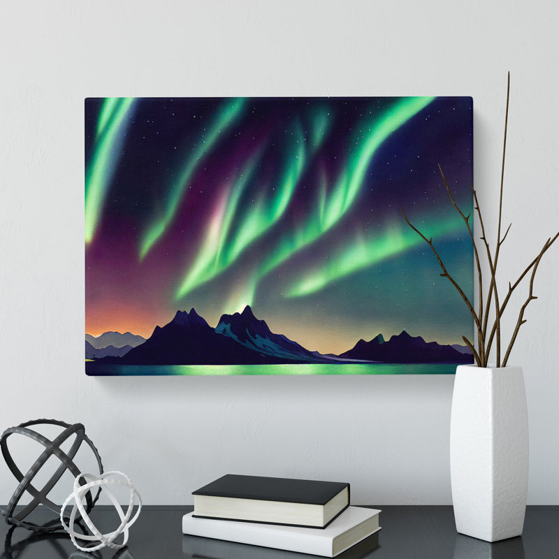 Northern Lights Watercolour Vol.6 - Wrapped Canvas Print, 35cm H x 50cm W x 3cm D