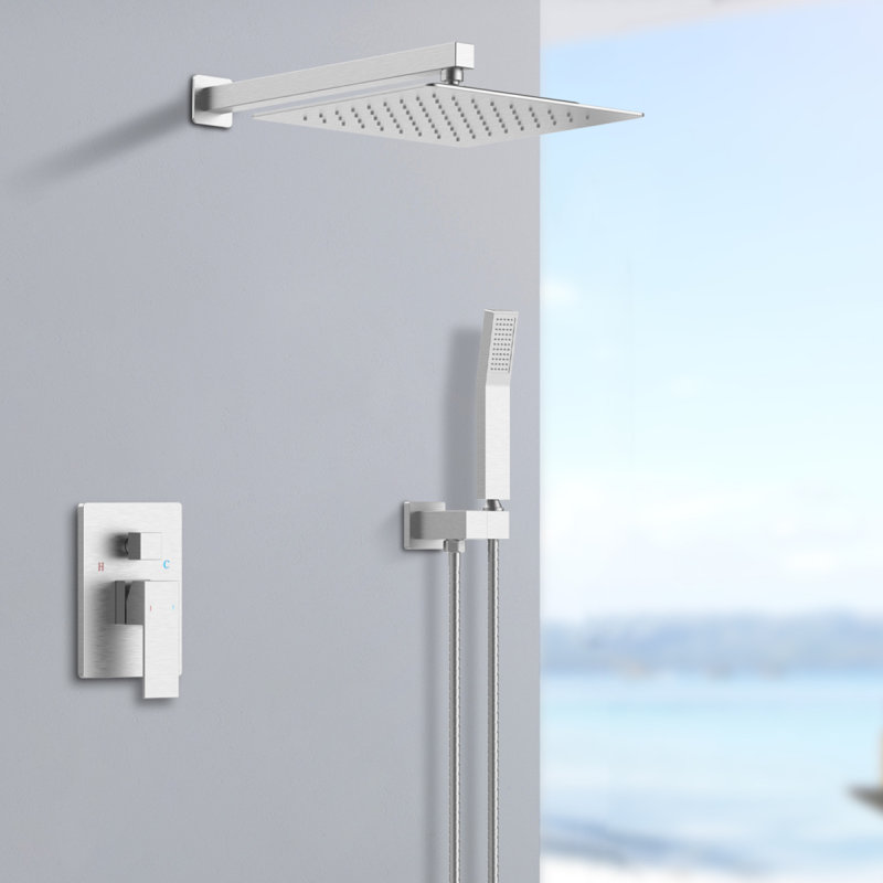 Shower System Shower Faucet Combo Set Wall Mounted With 12" Rainfall Shower Head And Handheld Shower Faucet, Matte Black Finish With Brass Valve Roughin