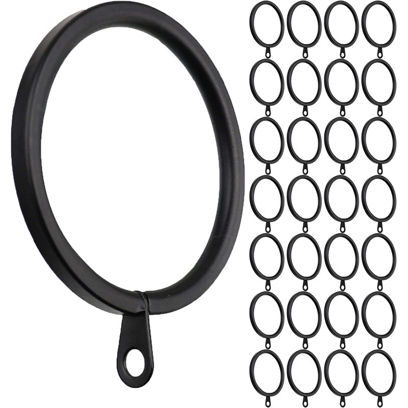 Anneaux de rideau plats en métal 28 pouces avec œillets Meriville, Noir, 2"