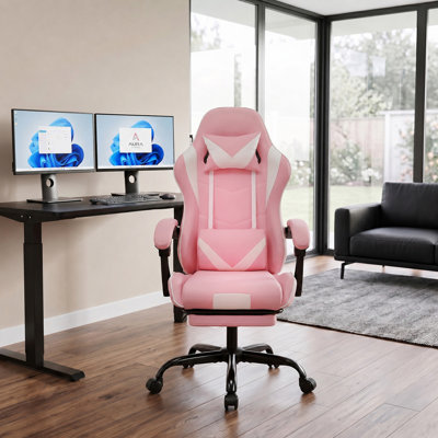 Fauteuil de jeu ergonomique de course avec repose-pieds rétractable, accoudoir à tringles, inclinaison à 135 °, hauteur réglable, pivotement à 360 °, charge maximale de 400 lb pour le bureau et les jeux