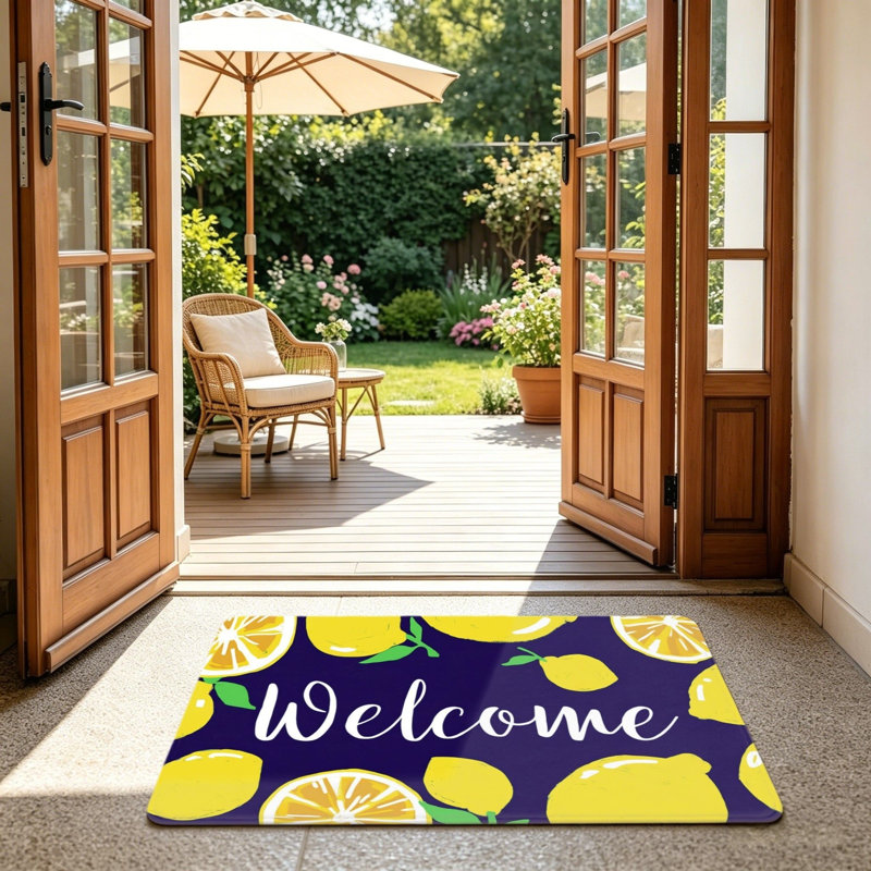 Navy Blue Lemon Welcome Floor Rug 24"x 36" for Front Door