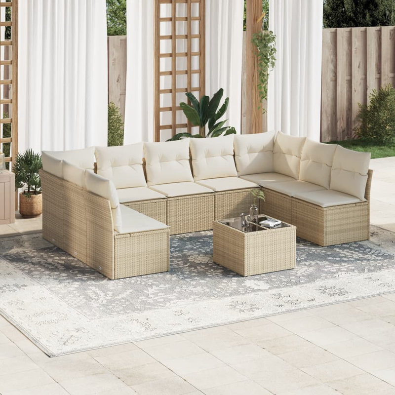 Grand canapé modulaire en rotin PE Vidaxl, Beige, Blanc