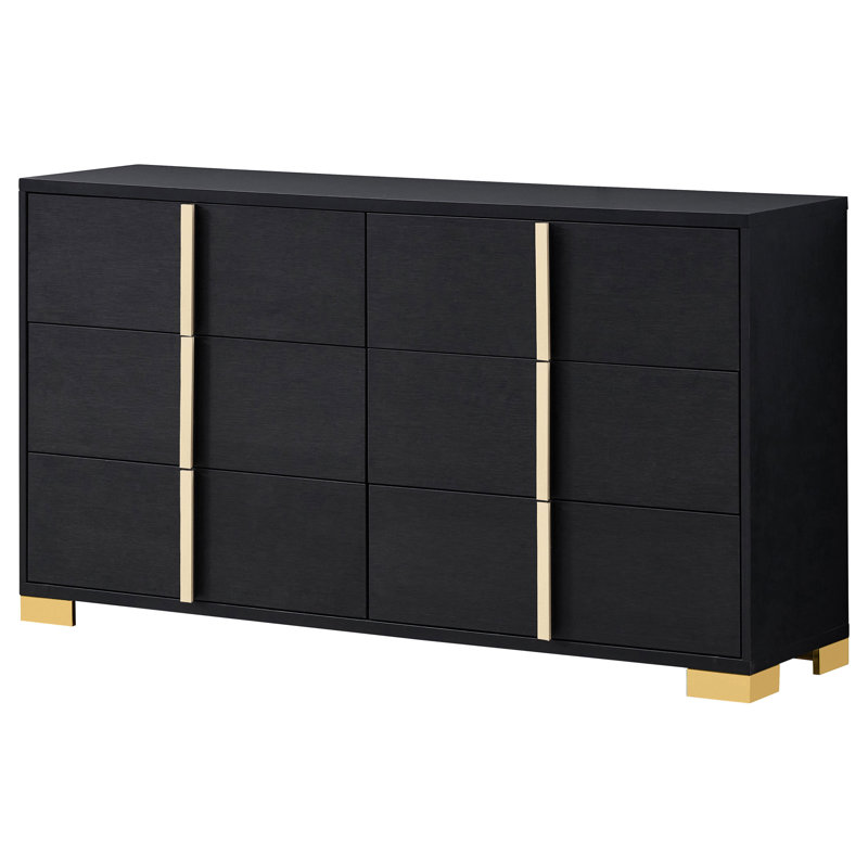 Commode 6 tiroirs noire, Noir