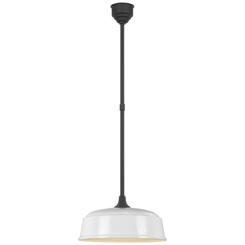 Thomas O'Brien, "Academy Pendant in Matte Black with 16" Soft Copper Rockhouse Shade, 8.25" H x 16" W x 16" D
