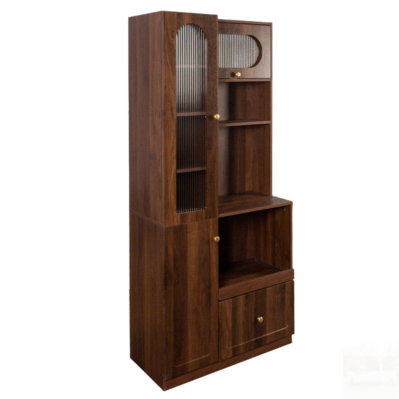 Armoire de cuisine avec tablettes coulissantes à plusieurs niveaux, rangement de ferme à 3 portes pour un espace de vie organisé et une utilisation efficace de l'espace.