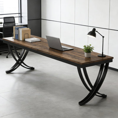 Bureau double pour ordinateur avec espace de travail vaste, idéal pour plusieurs appareils, style industriel, cadre, entretien simple, espace pour deux personnes de 78,7 po, bureau en bois et métal, à endommager