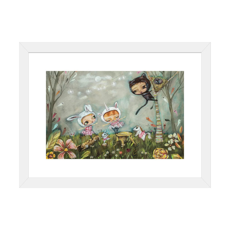 «Night Ballet» par Heather Renaux - impression d'art graphique, H 24 po x l 32 po x P 1 po, Papier encadré blanc, Blanc