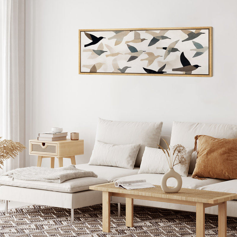 «Abstract Flying Birds» - Impression sur toile encadrée surdimensionnée, H 20 po x l 60 po, Naturel