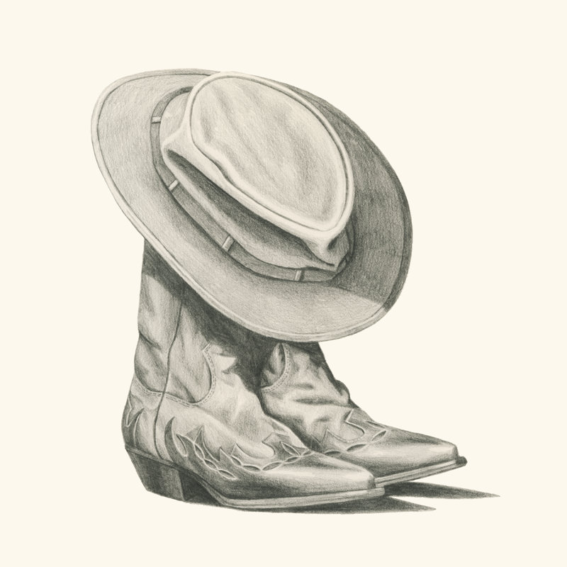«Etsel Sam's bottes I on Canvas» par Grace Popp, reproduction, H 12 po x l 12 po