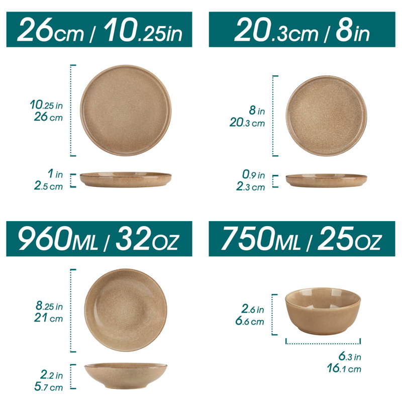 16 Piece Dinnerware Set - Service for 4, Brown