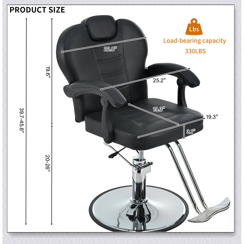 Classic Reclining Barber Chair With Heavy Duty Hydraulic Pump, 360° Rotation, And High-Load Capacity For Salon Use