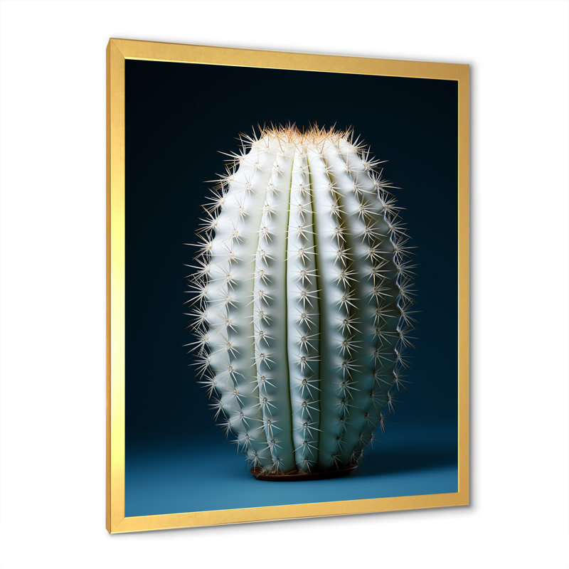 Décoration murale cactus ivoire I - Cactus, Cadre doré simple, H 40 po x l 30 po x P 1,5 po