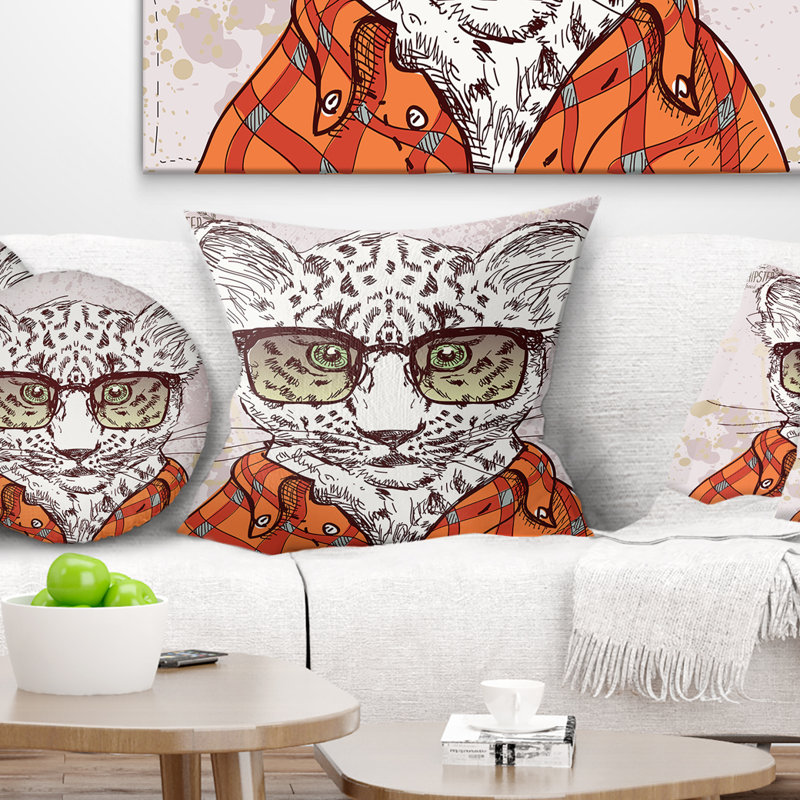 Oreiller amusant hipster leopard avec coussin de verres, 16 po x 1 po, Coussin décoratif
