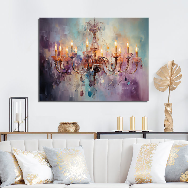 «Chandelier Impressionistic Splendor Pointillism», reproduction d'art sur toile, H 16 po x l 32 po x P 1 po, Encadrement doré