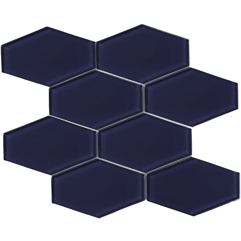Long Hex 10.60in.x11 in. Glass Mosaic Tile, Deep Blue Gloss