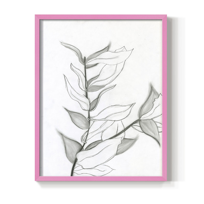 Reproduction encadrée de feuillage gris anthracite - bois massif, H 15 po x l 12 po, Rose