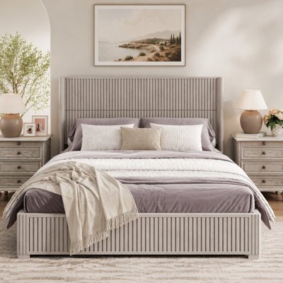 Wood Platform Bed Frame with Headboard