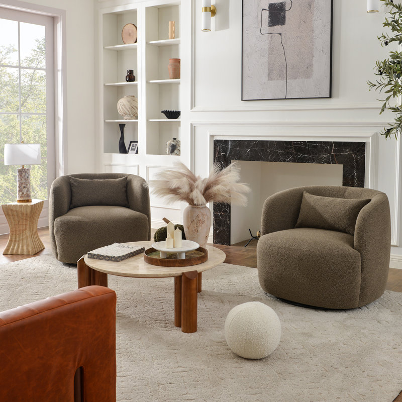 Jaydin 34" W Upholstered Swivel Barrel Chair, Teddy