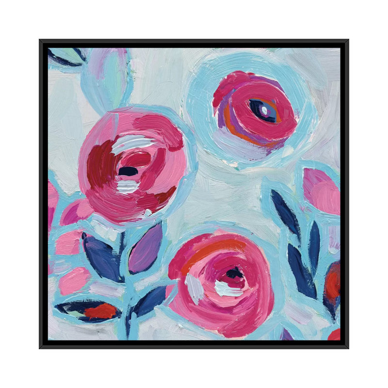 Fleur murale iii, reproduction d’art sur toile tendue, H 37 po x l 37 po x P 1,5 po, Toile encadrée noire, Pas de tapis